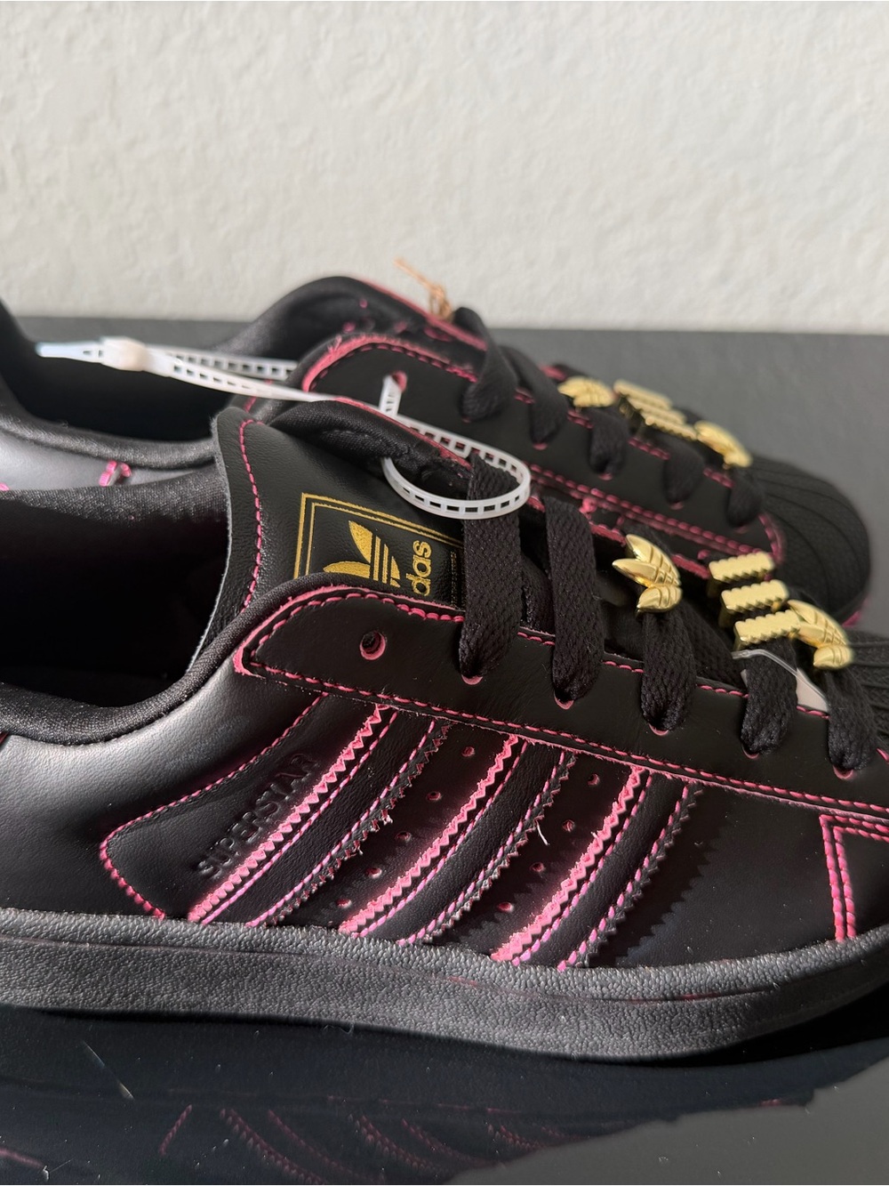 NWT Adidas Black and Pink Women's Sneakers with Gold Accents - Picture 4 of 6